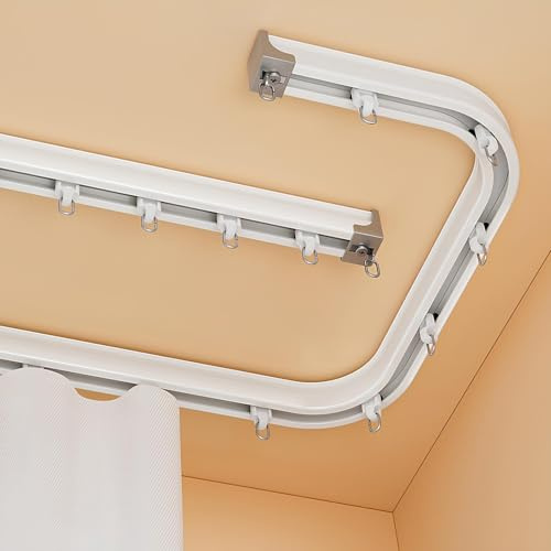 IRUGS Flexible Biegbare Vorhangschiene mit Stummen Rollen – Decken-/Wandmontage Für Vorhänge, Für Erkerfenster Duschraum Hotels Schränke Küche Krankenhaus, Weiß(Ceiling Mount,120cm/3.94ft)