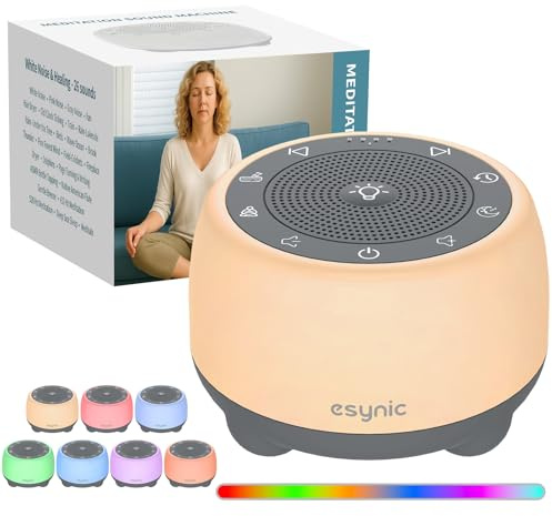 eSynic Machine à Bruit Blanc Bébés Adultes 38 Sons Apaisants Bol de Chantant Tibétain Rechargeable 8 Sons de Bol Volume Couleur Réglable Fonctions Mémoire Minuterie pour Sommeil Yoga Gestion du Stress
