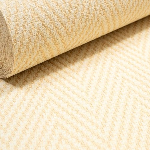 SOPHIE LAURENCE Soft Yellow Geometric Chevron Herringbone Wallpaper Textured Woven Textile Effect Free Match Paste The Wall 10m x 0.53m Full Roll Hall Way Feature Bedroom Vinyl