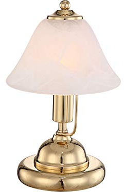 Tischleuchte ANTIQUE mit LED, Messing / Glasschirm Alabaster, Touch Ein/Aus