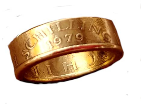 Coinring, Münzring, Ring aus Münze 1 Schilling Österreich 1974,1979,1990,1991,1993, Kupfer/Aluminium, sieht aus wie gold - Double Sided coin ring - verschiedene Größen, handgeschmiedetes Unikat