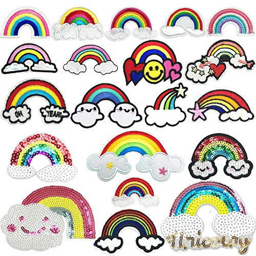 Woohome Patches zum Aufbügeln, 20 Stück Regenbogen Patch Sticker, Aufbügelflicken Bügelflicken Patches für Jeans, Taschen, DIY