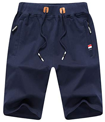 Tansozer Herr Shorts Korta Byxor Herr Sportshorts Herr Träningsshorts Löparshorts för män Bermuda Sommar Atletiska Fitnessshorts Herr Sportiga Gymshorts med Blixtlåsfickor Blå 2XL