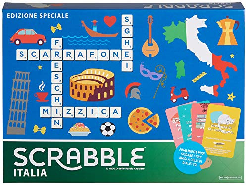 Mattel Games - Scrabble Italien - Sonderedition Kreuzwörter auch im Dialett für die ganze Familie - GGN24