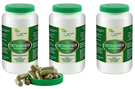 VITA IDEAL Vegan® ORTHOSIPHON - Blätter 3x 360 KAPSELN Indischer Nierentee Katzenbart - Ortho Siphon -Tagesportion 500mg ORTHOSIPHONBLÄTTER reines Pulver. Pflanzlich - natürlich & ohne Zusatzstoffe