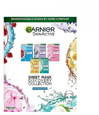 Garnier Tuchmasken-Set, Gesichtsmaske für Gesicht und Augen, Mit Frische- und Feuchtigkeits-Boost für verschiedene Hautbedürfnisse, SkinActive Discovery Collection, 5 Tuchmasken