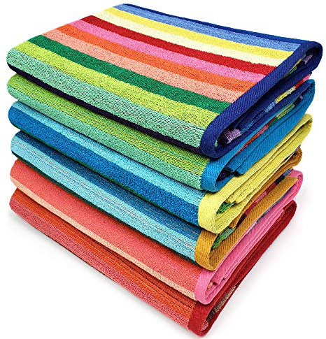 Kaufman Colored Classic Multi-Color Stripe Towel - Oversized Towels for Beach & Pool - Soft & Absorbent Towels for Versatile Use - Large Cotton Towel for Adults & Kids 30 x 60 - 6 Pack (Old Version)