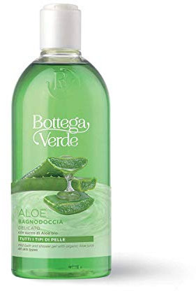 Bottega Verde - Aloe, Bagnodoccia Delicato, con Succo di Aloe Vera Bio, 400 ml, Deterge e Idrata con Delicatezza, per Tutti i Tipi di Pelle