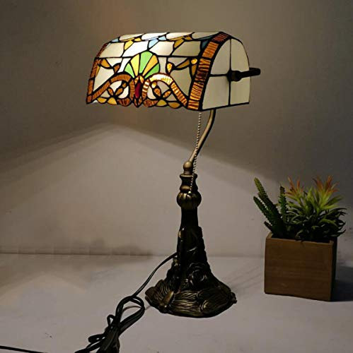 GDLight Barock Banker Lampen Tiffany-Art-europäischer Schreibtisch Tischlampe Handgefertigte Vintage Buntglas-Leseleuchten für Wohnzimmer Schlafzimmer Nacht Study