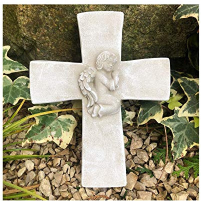 Radami Kreuz mit 3D Engel Grabengel Gedenkstein Grabschmuck Grabdeko Grabkreuz 800g schwer
