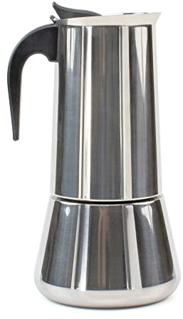 The Secret Home - Cafetera de Acero Inoxidable Moka Espresso de 12 Tazas con Filtro Desmontable y Mango Ergonómico Antiquemaduras
