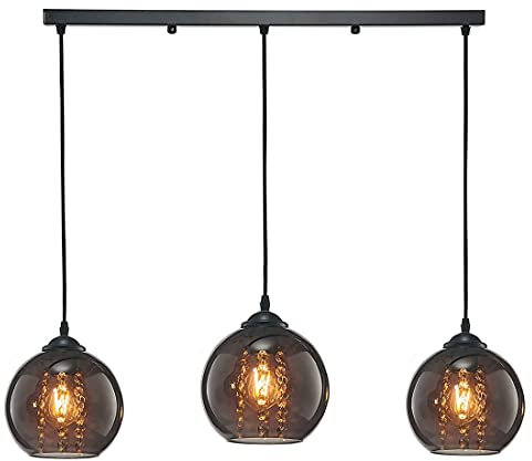 E27 Pendelleuchte Kronleuchter Vintage Glas Kristall Lampenschirm Esstischlampe Höhenverstellbar Esszimmer Kristall Lampe Modern Rechteck Lüster Hängelampe für Wohnzimmer Büro Küche Deckenlampe, D60cm