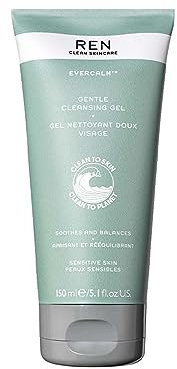 REN Evercalm Gentle Cleansing Gel for Sensitive Skin, 150ml - Non-Stripping Face Wash with Prebiotics and Beta-Glucan, Soothing Cleanser for Redness Relief and Daily Dirt Removal, Dermatologist-Tested