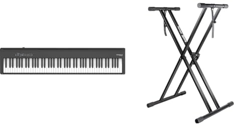 Roland FP-30X Digital Piano, Das extrem beliebte tragbare Piano – Überarbeitet (schwarz) & RockJam Xfinity Doublebraced Pre Assembled Keyboard Stand with Locking Straps