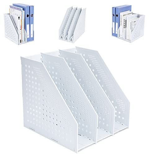 FRETONBA Faltbarer Stehsammler A4, Aktenmagazinhalter mit 3 Fächer, Schreibtisch-Organizer für Büro-Organisation und Aufbewahrung, Schreibtisch-Organizer für School Office