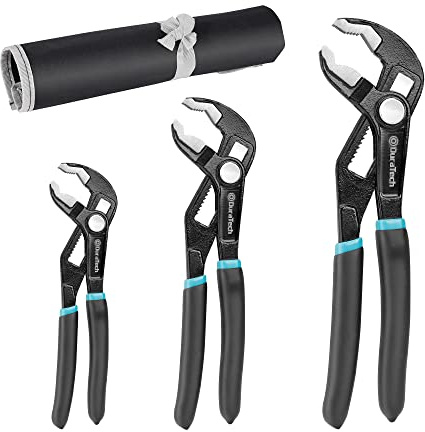 DURATECH Water Pump Pliers Set, Push-Lock Pliers Set, Upgrade Thicker Handle, 8-inch, 10-inch, 12-inch, Chrome Vanadium Steel, Organized in Pouch