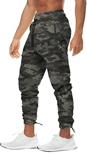 BROKIG Mens Gym Joggers Running Tracksuit Bottoms Sports Trousers | Zip Pockets Track Pants,Tapered Sports Workout Sweatpants,Ankle Cords,Stretchy,Casual,Slim,Elastic Waistband with Drawstring