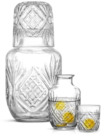Maypes Luxurious Crystal Bedside Carafe with Drinking Glass - Men and Women's Carafe Pitcher for Water, Juice, Smoothies