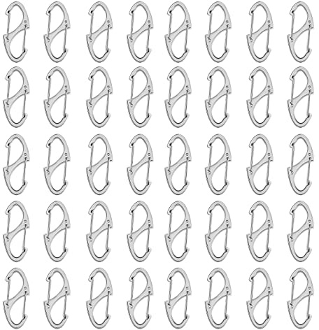 40 Pieces of S Shaped Double Carabiner Keychain – (1.6 Inch) Dual Gate S Binder Carabiner – Ideal for Camping Traveling Fishing (Silver)