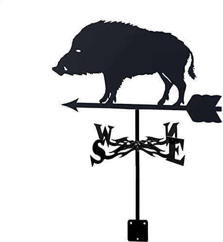 CAZARU Wetterfahne Edelstahl Wetterhahn Wildschwein Kolibri und Blume Wetterfahne mit Anti-Rost-Beschichtung Gartenpflock Art Decor Windrichtungsanzeige, Wildschwein