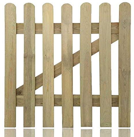 GBS 3 x 3ft Picket Fence Gate, Round Top Wooden Garden Gate, Decorative Garden Gate, Pressure Treated Outdoor Gate - (90cm x 90cm) L X H