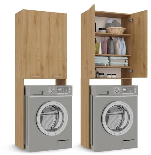 CDF Waschmaschinenschrank 2 Türen Hochschrank Badschrank Hochschrank Überbauschrank für Waschmaschine, Wäschetrockner Badezimmer Schrank Möbel Waschmaschinenumbauschrank Eiche Artisan 30x64x180 cm