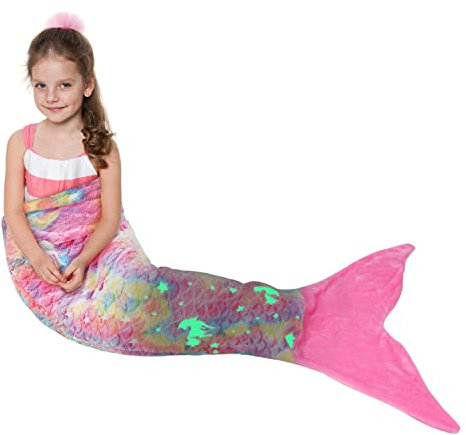 Catalonia Glow in the Dark Mermaid Tail Blanket, Wearable Blanket for Girls