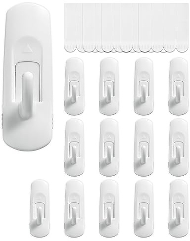 JELLYSUB 14 Utility Hooks Value Pack, White-L, Damage-Free Hanging Hooks | 14 Hooks+20 Adhesive Strips, Holds up to 1.8 KG, Wall Hooks for Hanging, Clean Removal, No Tools Required, Water-Resistant