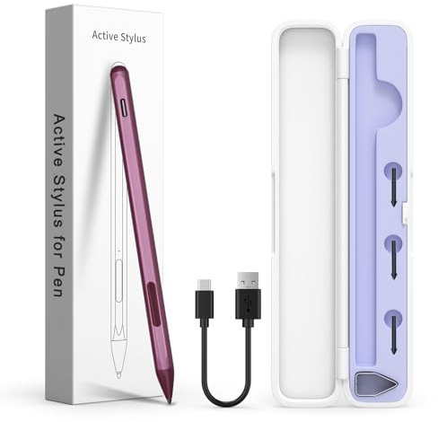 Stylus Pen for HP Envy X360, Pavilion X360, Specter X360, MPP 2.0 Tilt-Active Stylus with 4096 Levels of Pressure Sensitivity, Convenient Storage Case, Supports Type-C Fast Charging, Red