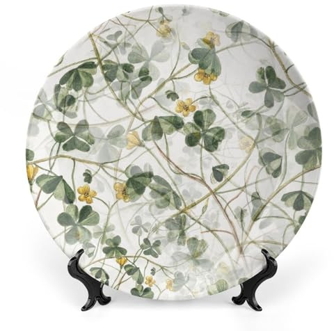 Leaves Flowers Floral Decorative Plate for Wall Ceramic Home Wobble-Plate with Display Stand Table Decor Ornament Thanksgiving Christmas Decoration Porcelain Dinner Plate Dessert Dish 10