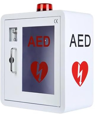 AED-Schrank, AED-Defibrillator-Aufbewahrungs-Wandschrank mit dreieckigem Schloss und 2 Schlüsseln, 1,2 mm Stahl und Alarmsystem, für Zuhause/Büro/Krankenhaus/öffentliche Orte