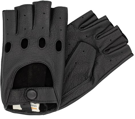 Hand Gewand by Weikert SUNNY - Hochwertige Damen Autofahrerhandschuhe aus Ziegen- Nappaleder, fingerlose Fahrerhandschuhe; Motorrad; Oldtimer; halb-finger Auto-Handschuhe Leder