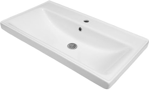 Keramik Einbauwaschbecken Sky 80 cm Breit Weiß | eckige Form mit Hahnloch & Überlauf| 80 x 10 x 45 cm | Waschbecken Gästewaschbecken Handwaschbecken Badezimmer WC