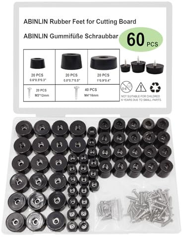ABINLIN Gummifüße Schraubbar - 60 Stück Gummifuß Möbelfüße - Rubber feet Gummipuffer Schwarz (3 Größen) 15mm 20mm 25mm