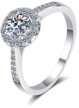 KnSam 14K Weißgold 585 Diamantring, 0.5ct Labor Erstellt Diamant Hochzeitsring Klassiker Rund Design, Au585 Gold Echt Schmuck für Damen, Gr.51 (16.2)