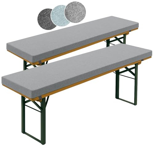 sleepling 2er Set Bierbankauflage mit Bezug 220x25 cm, 4cm dick, Hellgrau | extra dicke Auflage, Outdoor Sitzpolster für Bänke und Bierzeltgarnituren, mit elastischen Bändern, Made in EU, OEKO-TEX
