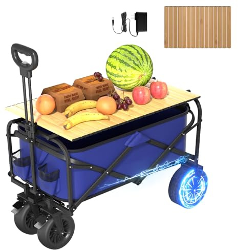 Elektrischer Mehrzweckwagen, wiederaufladbarer, elektrischer, zusammenklappbarer Einkaufswagen, großer Mehrzweck-Lebensmittelwagen mit Rollklapptisch für Camping, Garten, Sport, Einkaufen