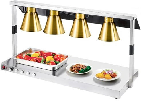 Luci scaldavivande, lampada scaldavivande da 1/2/3/4 teste, lampada riscaldante per pizza a buffet, piano del tavolo in acciaio inossidabile, per buffet della cucina del ristorante, Gold-fourheads