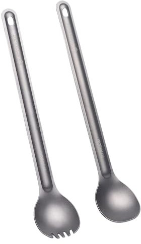 Bestargot Reisebesteck Camping Besteck Titan Löffel Göffel Spork, Extra Lang Camping Löffel Besteckset mit Tasche, Ultraleicht Outdoor Besteck Campingbesteck für Trekking Wandern Picknick