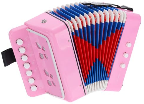 sourcing map Akkordeon 10 Tasten Knopf Akkordeon Mini Musikinstrument Geschenke für Kinder Anfänger Pädagogisch Hellrosa
