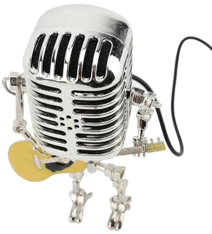 Gugxiom Vintage Microphone, Guitar Robot Table Lamp Aluminum Retro Metal Robot Night Light for Bedroom Desk Home Decor (Yellow)
