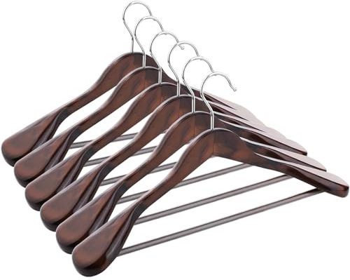 ABHENG Solid Wood Suit Hangers, 6 Pack, Coat Hangers with Non Slip Trouser Bar, 360° Swivel Hook, Heavy Duty Wide Hangers for Suit, Coat, Jacket, Trousers, Pants,17.3 W x 9 H, Dark Walnut AWY0406H
