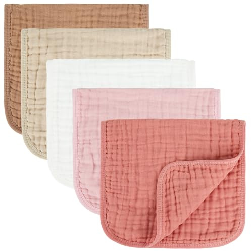MIGIOL Baby rapduk 100 % bomull nyfödd bomull muslin rapduk 25 x 50 cm (rosa och kaffe 5 delar)