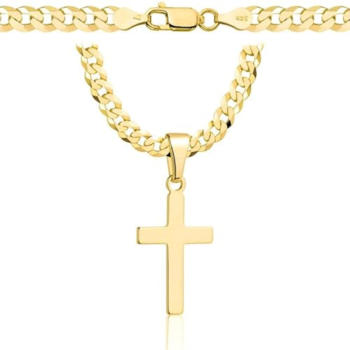 AMAR OPRAVA goldkette herren mit kreuz 585, Kette Herren 925/585 - kreuz kette herren gold 585 massiv - 5 mm, Kreuz Kette - Goldkette Kreuzkette - panzerkette gold 585