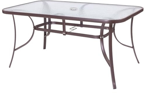 LOLAhome Mesa de Jardín Rectangular 150x90 cm de Acero Gris Topo con Tablero de Cristal Templado 5mm | Pintura Anticorrosión, Uso Exterior | para 4 Personas | Requiere Montaje | Classic