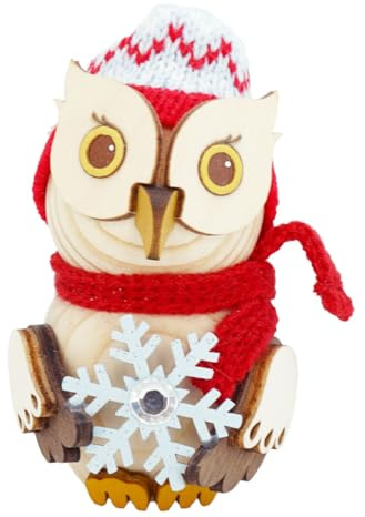 Kuhnert - Dekoration/Holzfigur - Mini Eule mit Schneekristall - Größe: ca. 7cm - Made in Germany