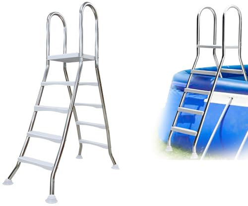 AIBOTY Steel Frame Safety Ladder for 52'' Above Ground Pools, Outdoor Patio Swimming Pool Platform Ladder, Double Sided Swimming Pool Ladders, Pool Stairs Load 250kg