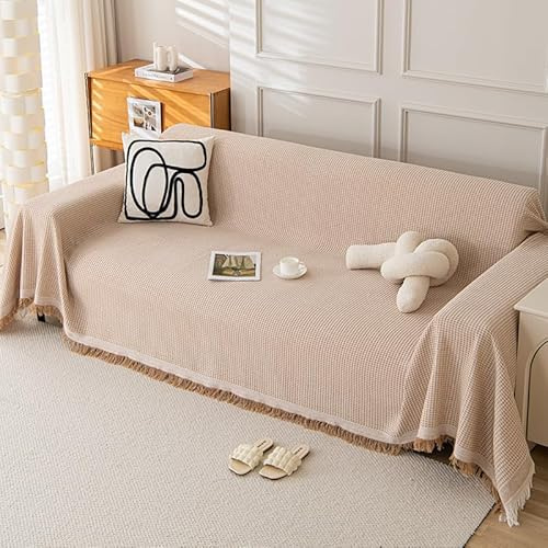 Surwin Jeté de Canapé Grande Taille, Housse de Canapé d'angle 1 2 3 4 Places en Forme de L, Réversible de Serviette Anti-Poussière, Couleur Unie Chenille Universel Protege (Marron Clair,90x180cm)