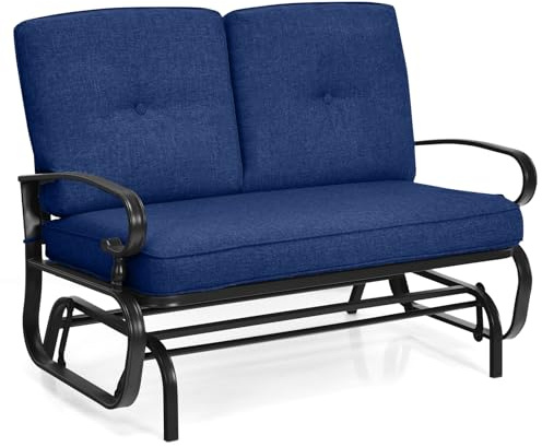COSTWAY 2-Person Outdoor Glider Bench, Patio Double Swing Rocking Chair with Cushions, Steel Frame Garden Loveseat Relax Gliding Chair for Balcony, Porch and Poolside (Navy, 120 x 68 x 85cm)