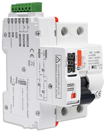 DewinLVD Differenziale Riarmo Automatico, 40A 30mA 2P Salvavita con Riarmo Automatico con LED Display AC230V RCCB interruttore differenziale a riarmo automatico GYAR9-AC-G Tipo AC